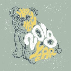 Year of the Dog 2018. Happy new Year. Hand drawn vintage vector.