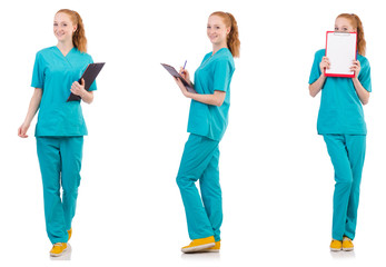 Obraz premium Woman-doctor with binder isolated on white