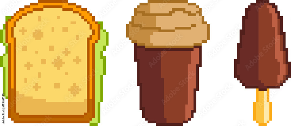 Wall mural Set of food icons in pixel style