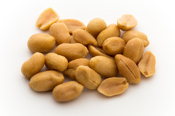 Peeled peanuts on the isolated background.