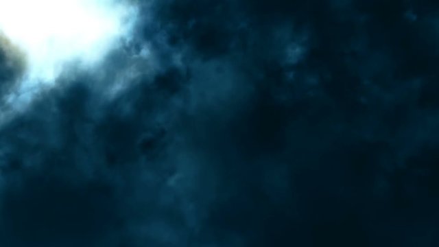 At night flying through lightning and thunderstorm