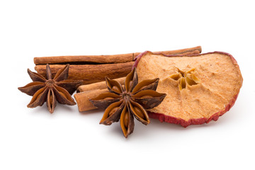 Cloves, anise and cinnamon isolated on white background.
