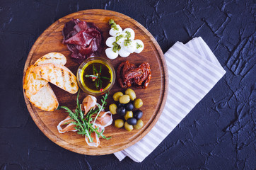 Meat and cheese plate antipasti snack