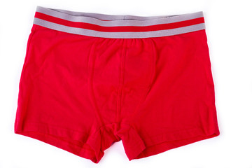 Man red underwear on white background. Male red briefs isolated on white background.