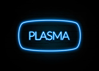 Plasma  - colorful Neon Sign on brickwall