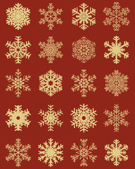 Set of different white snowflakes on a colored  background