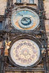 Close up of astronomical clock in Prague, Czech Republic