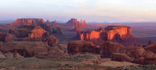 Sunrise in Hunts Mesa navajo tribal majesty place near Monument Valley, Arizona, USA - obrazy, fototapety, plakaty