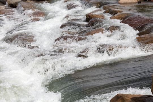Channel and man made rock feature in the Durango whitewater park in Colorado