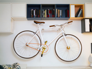 bike on the wall in the room