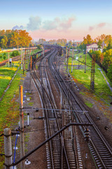 Landscape with a view of the interwoven branches of the railway