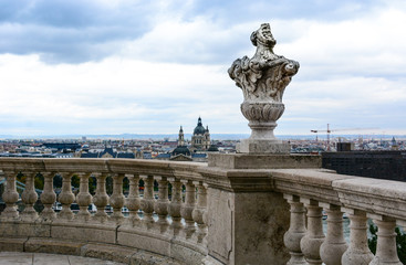 View of Budapest cityscape and St. Stephen's Basilica from Buda Castle viewing platform