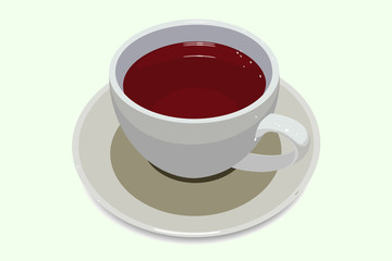 porcelain tea cup with black tea inside on a white background