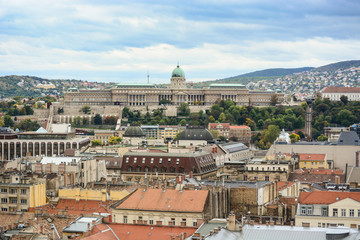 Cityscape of Budapest, Buda Castle (Royal Palace) and beautiful hills, Hungary. Old european town