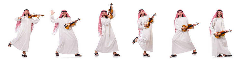 Arab man playing violing on white