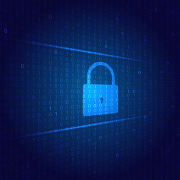 The lock protects the cyber network on a digital background. Vector illustration .