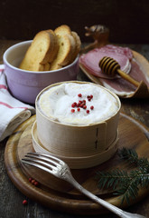French Vacherin Mont d'Or cheese, cold cuts for fondue