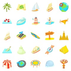 Unstoppable fun icons set, cartoon style