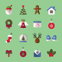 christmas xmas new year celebration winter flat icons set