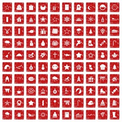 100 christmas icons set grunge red