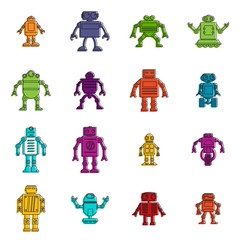Robot icons doodle set