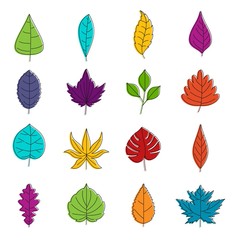 Plant leafs icons doodle set