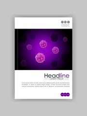 A4 Medical, scientific, academic journal cover design with bacteria, virus luminescence.