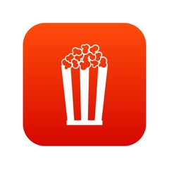 Popcorn in striped bucket icon digital red