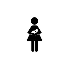A woman with breast child in her arms, mother sign, a simple black color icon vector illustration isolated on white background, a symbol of motherhood icon