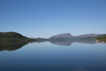 View of the lake Alanen Kilpisjärvi, in the horizon the mountain Saana, summer 