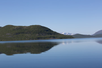 Fototapeta na wymiar View of the lake Alanen Kilpisjärvi, mountain Panorama, summer