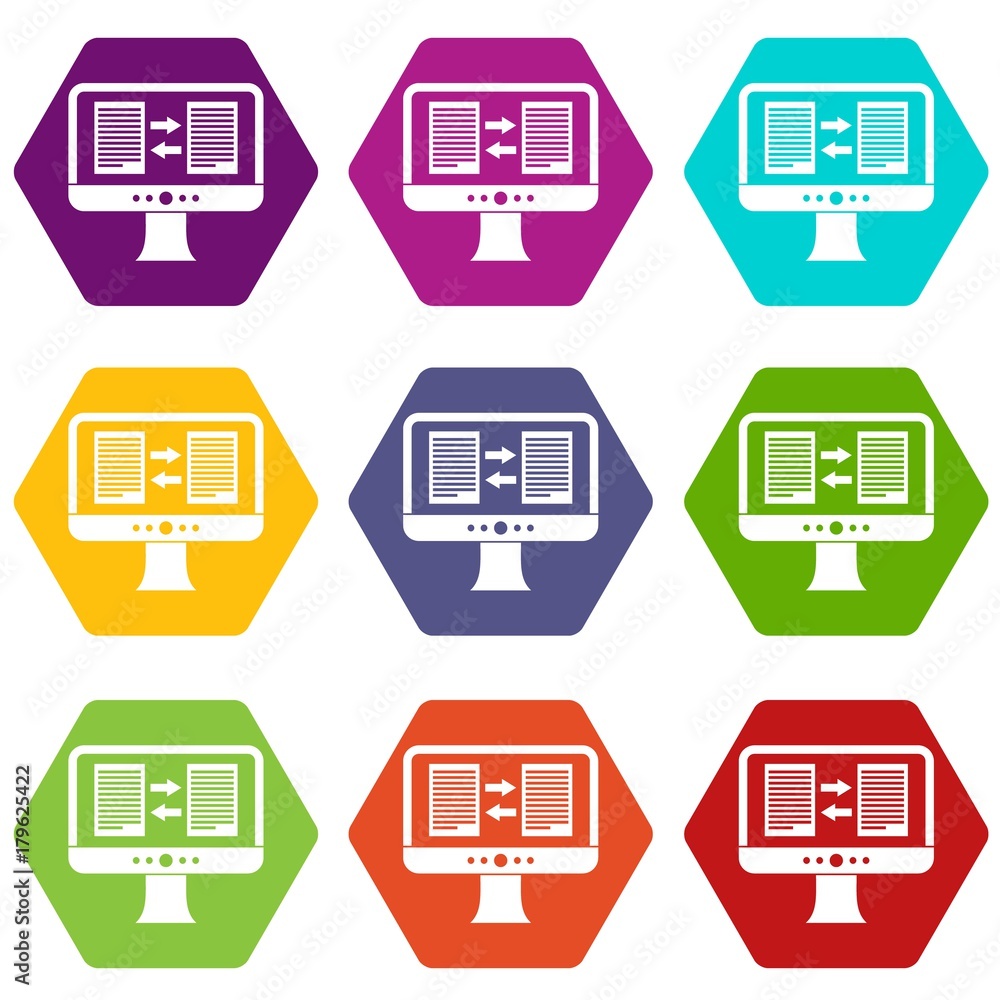 Aufkleber translator app on the screen of computer icon set color hexahedron