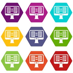 Fototapeta premium Translator app on the screen of computer icon set color hexahedron