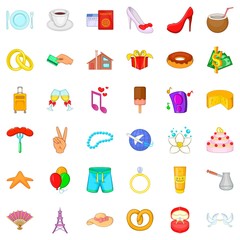 Celebration icons set, cartoon style