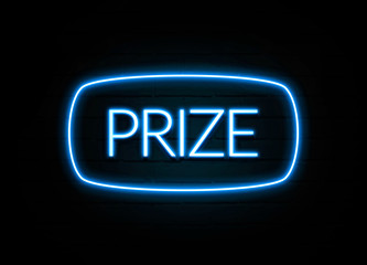 Prize  - colorful Neon Sign on brickwall