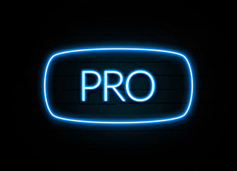 Pro  - colorful Neon Sign on brickwall