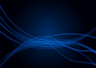 Transparent wavy blue lines on black background vector