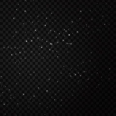 Vector white sparkle glitter stars effect on the transparent background. Realistic glowing light for decoration.