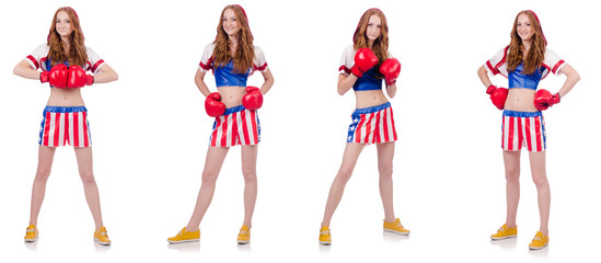 Woman boxer in uniform with US symbols