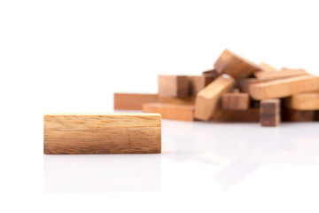 Close up of blocks wood game on white background.