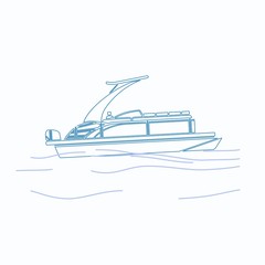 Editable Side View Sport Arch Pontoon Boat on Wavy Water Vector Illustration in Outline Style for Transportation or Recreation Related Design