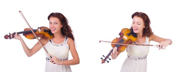 Woman playing violin isolated on white background