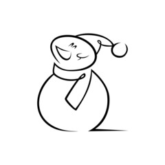 Cartoon cute snowman silhouette on white