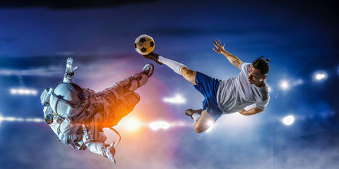 Astronaut play soccer game