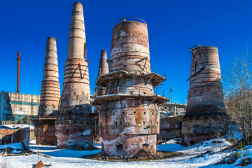 Abandoned factory. The ruin. Pipe factory. Russia. Karelia. Ruskeala. © Grispb