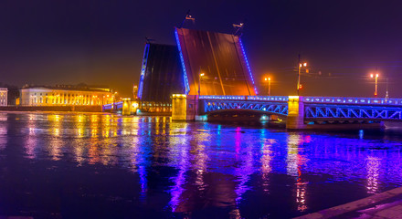 Fototapeta na wymiar Divorced bridges. Saint Petersburg. View of the Palace Bridge in St. Petersburg. Russia.