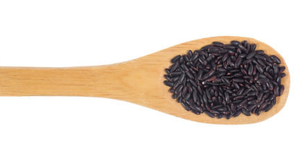 Grains over wooden bamboo spoon. Isolated, White background.