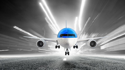 Fototapeta premium Airliner in sky. Mixed media