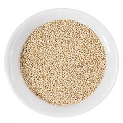 Top view of grains on ceramics bowl.