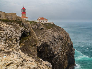 Fototapeta na wymiar Sagres lighthouse to southwestern Cape of Europe